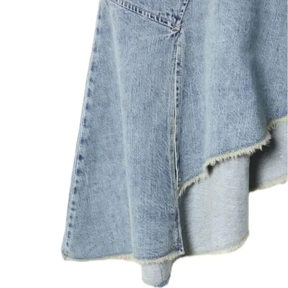 STRADIVARIUS | Blue | ASYMMETRIC DENIM SKIRT WITH RUFFLE TRIM - Picture 5 of 15